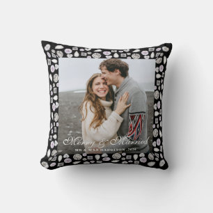 Modern Stylish couple photo Silver Diamonds frame Throw Pillow
