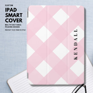 Modern Stylish Cute Blush Pink Gingham Plaid Check iPad Air Cover