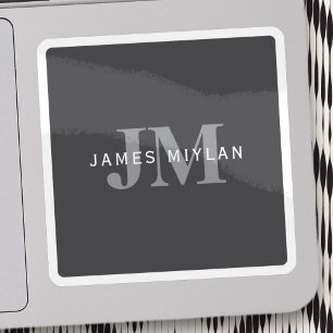 Modern Stylish Dark Grey Monogram & Name