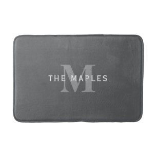 Modern Stylish Dark Grey Monogram & Name Bath Mat