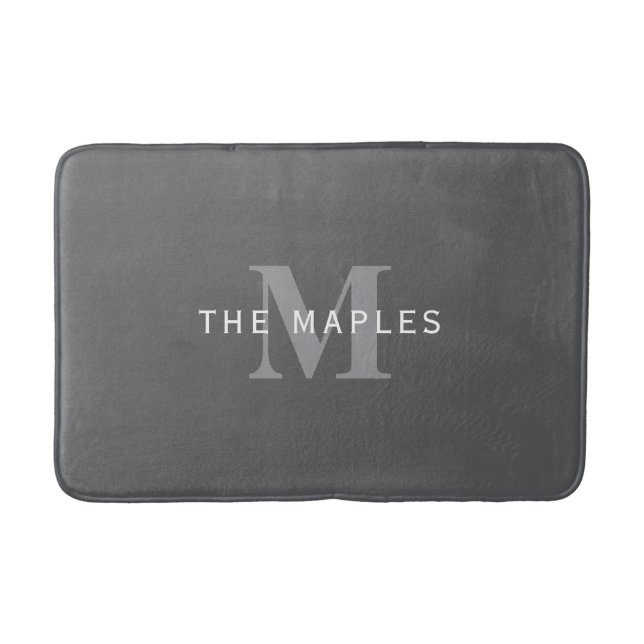 Modern Stylish Dark Grey Monogram & Name Bath Mat (Front)