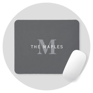 Modern Stylish Dark Grey Monogram & Name Mouse Pad