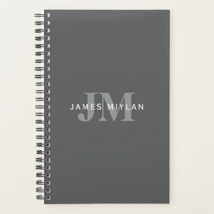 Modern Stylish Dark Grey Monogram & Name Planner