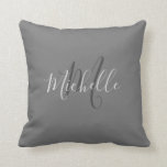 Modern stylish dark grey monogram name script throw pillow<br><div class="desc">Modern stylish dark grey monogram name script Throw Pillow
You can easily change the name and monogram to personalize it.</div>
