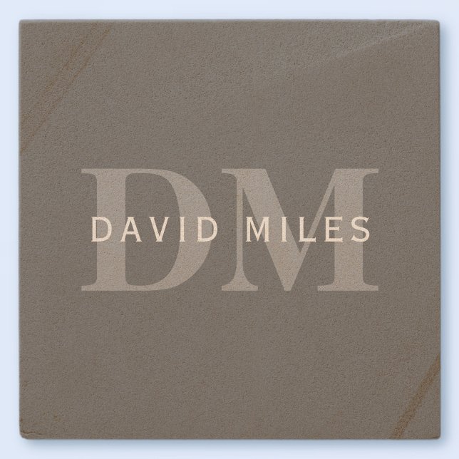 Modern Stylish Dark Grey Monogram & Name Stone Coaster (Creator Uploaded)