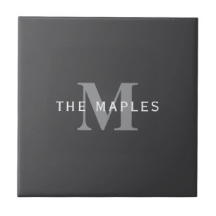 Modern Stylish Dark Grey Monogram & Name Tile