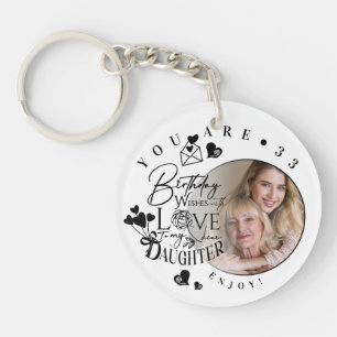 Modern Stylish Daughter Birthday Typography Photo Keychain