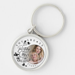 Modern Stylish Daughter Birthday Typography Photo Keychain