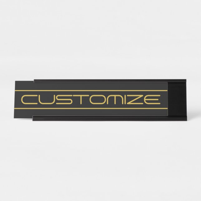 Modern Stylish Editable Gold Text & Line Stripes Desk Name Plate (Front)