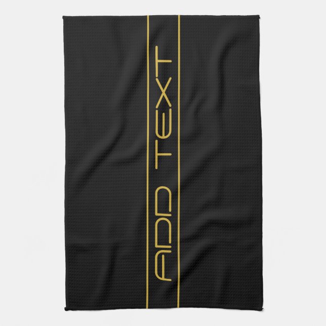 Modern Stylish Editable Gold Text & Line Stripes Kitchen Towel (Vertical)