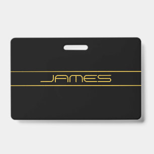 Modern Stylish Editable Gold Text & Stripes Badge