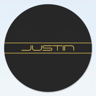 Modern Stylish Editable Gold Text & Stripes Classic Round Sticker
