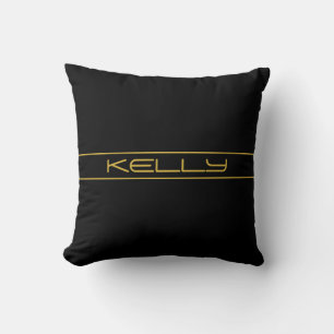Modern Stylish Editable Gold Text & Stripes Throw Pillow