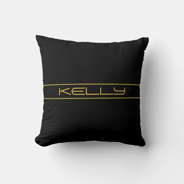 Modern Stylish Editable Gold Text & Stripes Throw Pillow (Front)