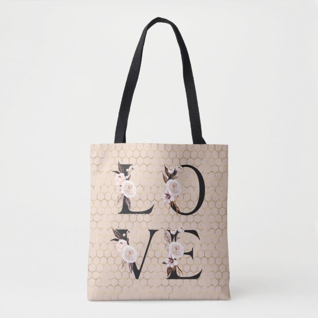 Modern Stylish Elegant Floral Love  Tote Bag (Front)