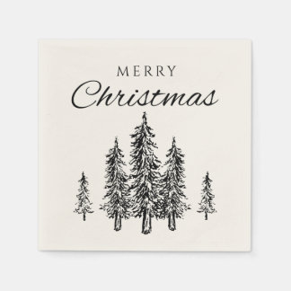 Modern Stylish Elegant Hand Drawn Tree Holiday Napkin