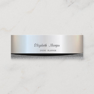 Modern Stylish Elegant Silver , Striped Mini Business Card