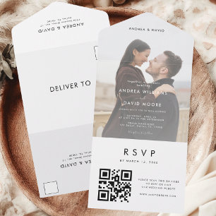 Modern Stylish Fading Photo QR Code RSVP Wedding All In One Invitation