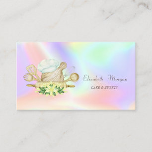 Modern Stylish Floral Bakery Tools Holographic Business Card