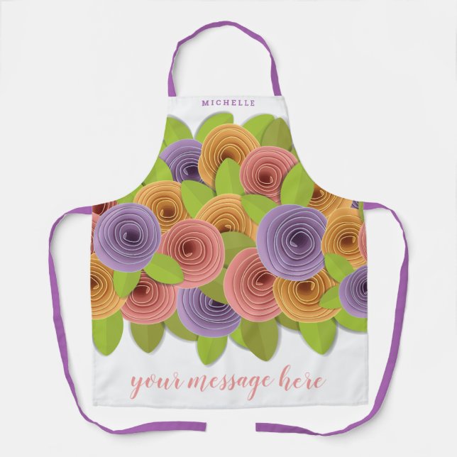 Modern Stylish Floral Script Personalized Apron (Front)