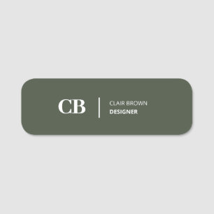 Modern Stylish Forest Green Monogram Classic Name Tag