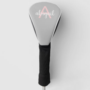 Modern Stylish Girly Grey Pink Monogram Name Golf Head Cover