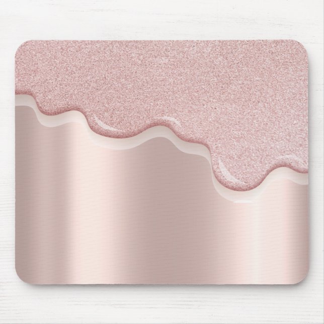 Modern Stylish Glitter Drips Rose Gold  Mouse Pad (Front)