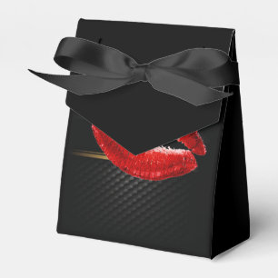 Modern Stylish Glitter Red Lips,Black Favor Box