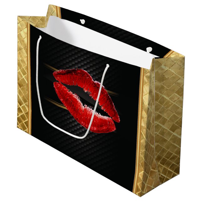 Modern Stylish Glitter Red Lips,Black-Personalized Large Gift Bag (Front Angled)