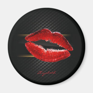 Modern Stylish Glitter Red Lips,Black-Personalized Magnet