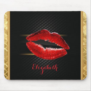 Modern Stylish Glitter Red Lips,Black-Personalized Mouse Pad