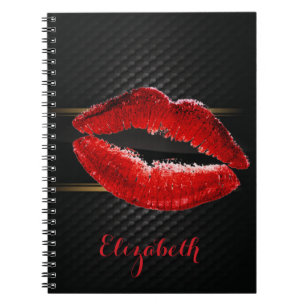 Modern Stylish Glitter Red Lips,Black-Personalized Notebook