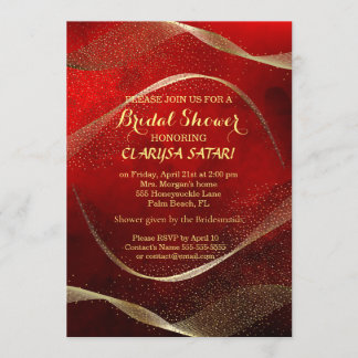 Modern, Stylish Gold and red  Bridal Shower Invitation