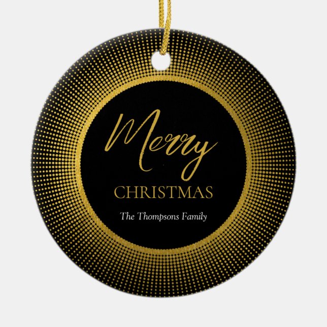 Modern & Stylish Gold & Black Christmas  Ceramic Ornament (Front)