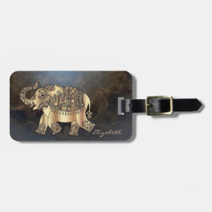 Modern  Stylish Gold  Elephant, Leather Texture Luggage Tag