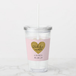 Modern Stylish Gold Heart Personalized Bridesmaid Acrylic Tumbler