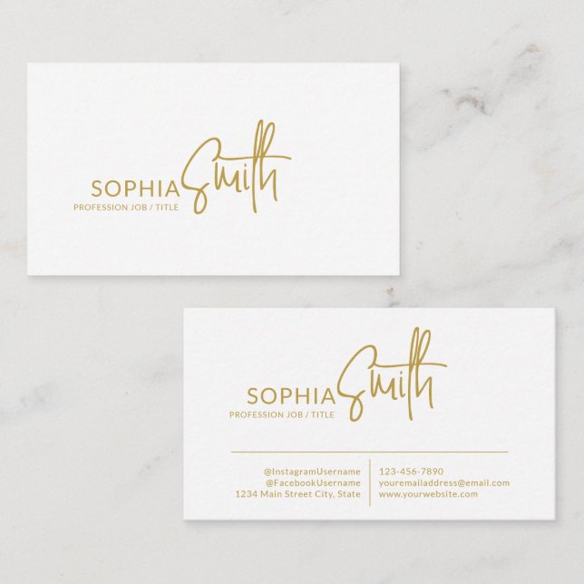 Modern Stylish Golden Brown Handwritten Script Business Card (Front/Back)