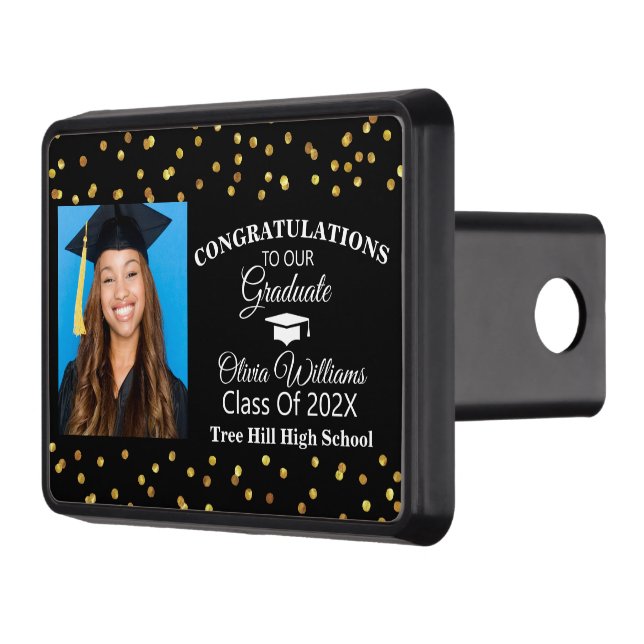 Modern Stylish Graduate Photo Graduation Party Trailer Hitch Cover (Left)