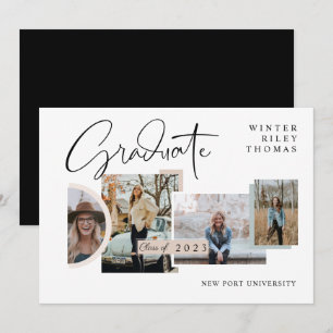 Modern Stylish Graduation Four Photo Collage Grad Invitation