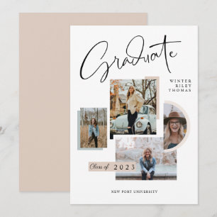 Modern Stylish Graduation Four Photo Collage Grad Invitation