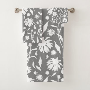 Modern Stylish Gray White Cone Flowers  Bath Towel Set