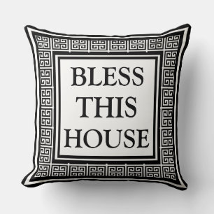 Modern Stylish Greek key Pattern Bless This House Throw Pillow