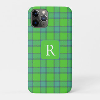 Modern stylish green &blue Plaid tartan monogram iPhone 11 Pro Case