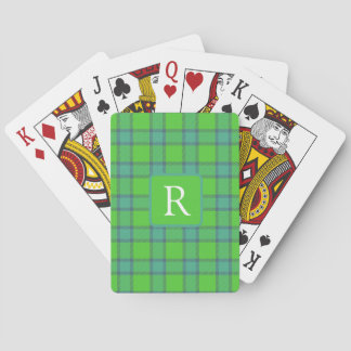 Modern stylish green &blue Plaid tartan monogram Playing Cards
