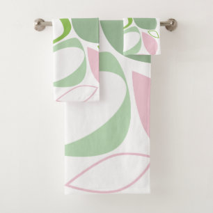 Modern Stylish Green Pink Abstract Pattern Bath Towel Set