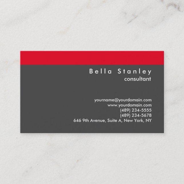 Modern Stylish Grey Red Consultant Manager Business Card (Front)