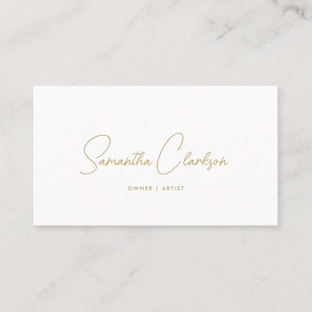Modern Stylish Hand-Lettered Gold Script Business Card (Front)