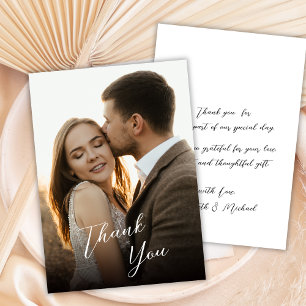 Modern Stylish Hand Lettered Script Photo Wedding  Thank You Card