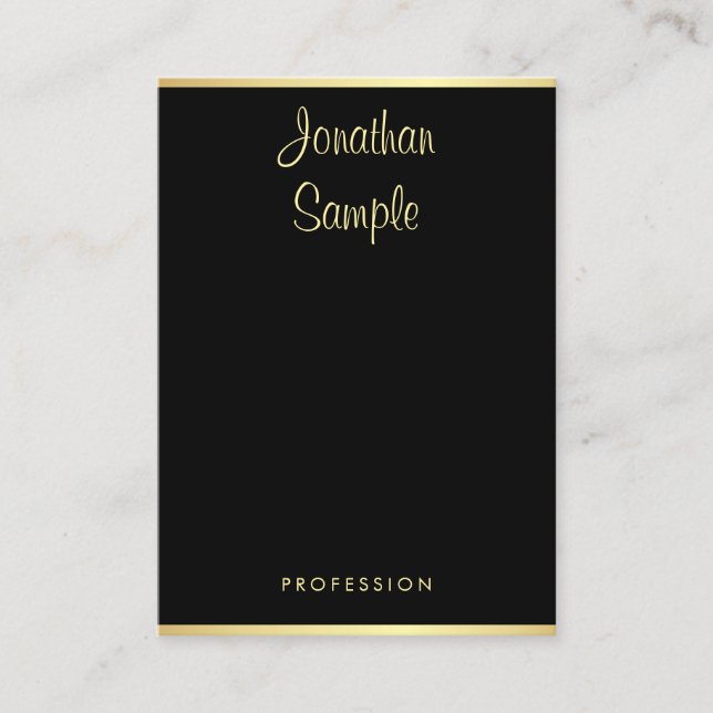 Modern Stylish Hand Script Name Black Gold Trendy Business Card (Front)