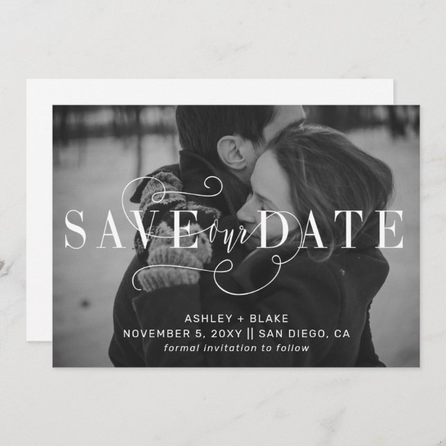 Modern Stylish Handwritten Calligraphy Photo Save The Date (Front/Back)